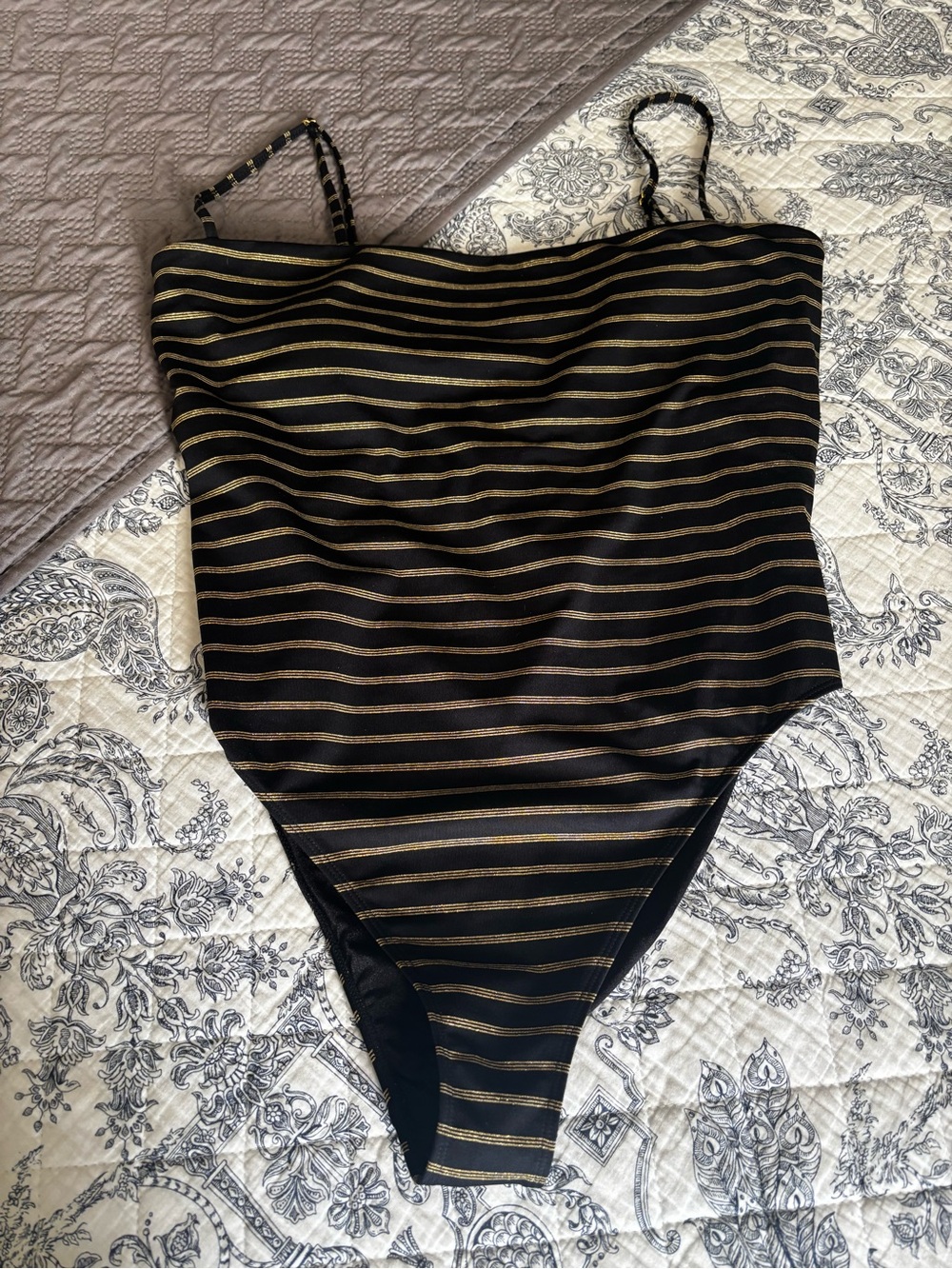 Kendall & Kylie Black and Gold Striped One-Piece Swimsuit